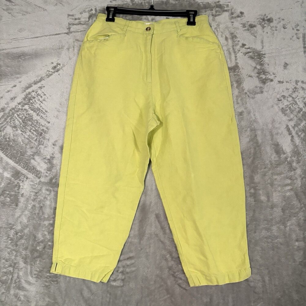 Talbots Pants Womens 12 Petite Lime Green Irish Linen Blend Crop High Rise